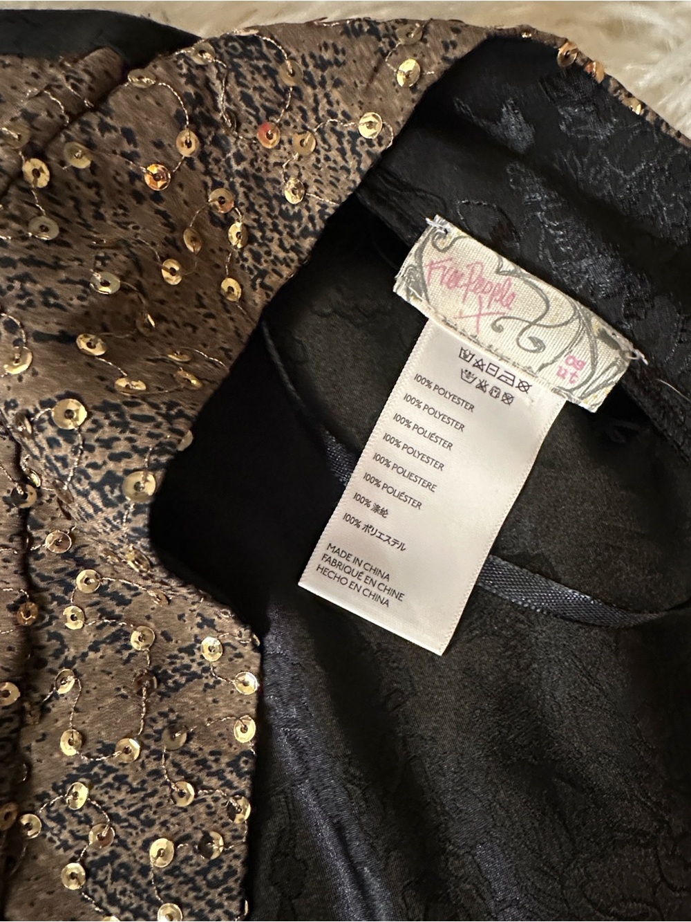 Free People Movement Black Satin Kimono Robe with Gold sequins OS - Picture 4 of 7